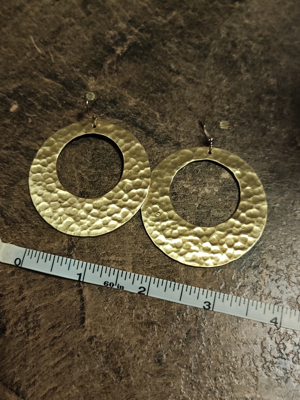 Gold Hammered Hoop Drop Earrings - Women Jewelry